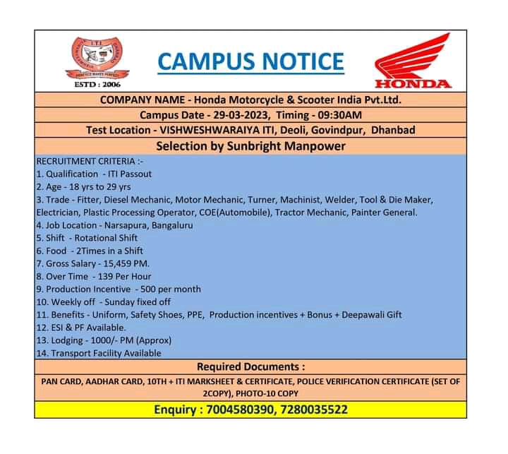 Honda Motors Company Job Campus 2023